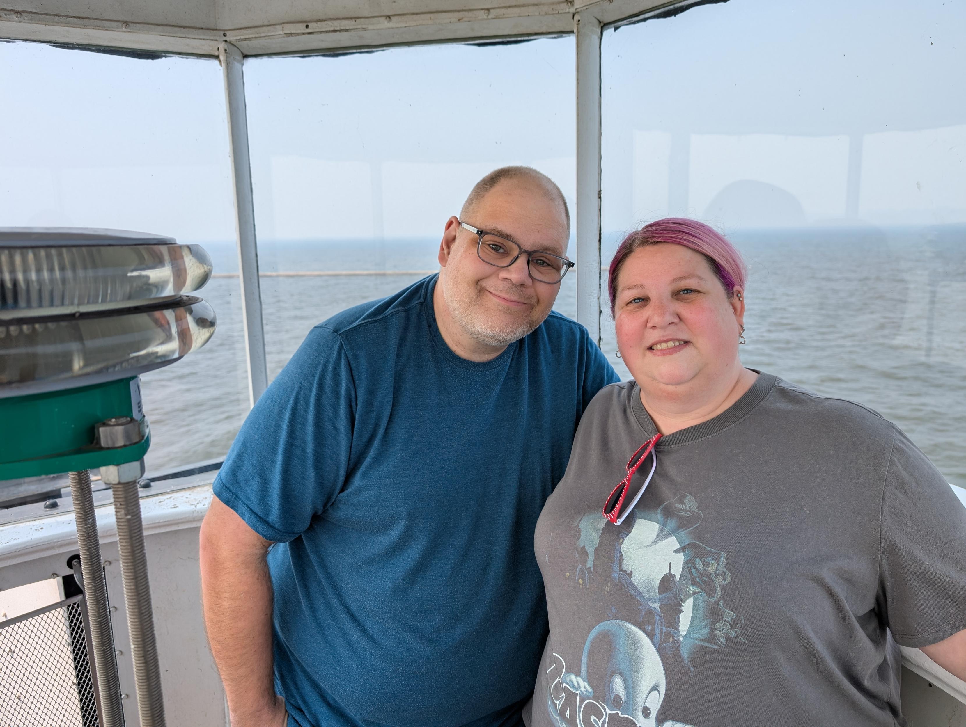 Wife and I inside the top of the lighthouse.